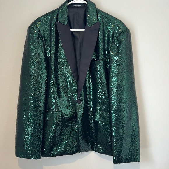 Mage Male Womens Emerald Green Sequin Blazer Jacket NYE Holiday Satin Size Large - Picture 1 of 16